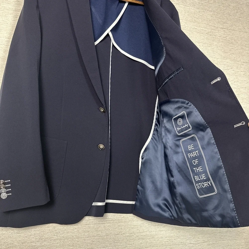 Blue Industry Navy Stretch Sport Coat Blazer Size 54 Modern Fit Travel Jacket